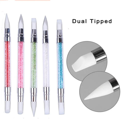 5 Piece Nail Art Sculpture Pen Set Dual Tip Silicone Tools for 3D design, showing colorful pens with dual silicone tips
