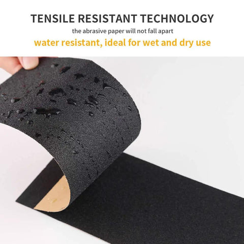 Close-up of waterproof sheet from 42 Piece Sandpaper Set With Handle Wet Dry Grit Range 120 To 3000 Pro Grade Silicon Carbide Sheets