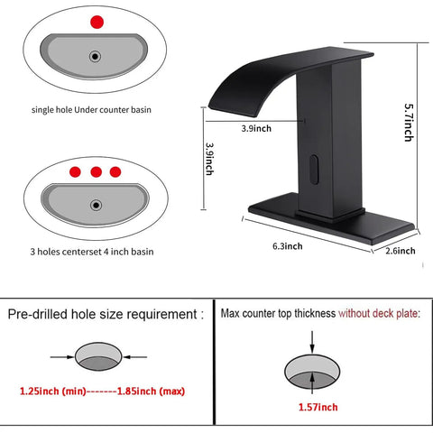 Automatic Sensor Touchless Bathroom Sink Faucet With Hole Cover Plate Vanity Faucet No Touch Hands Free Waterfall Tap Control Box And Temperature Mixer Matte Black