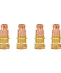 Four copper and brass collets from Pro Grade All In One TIG Welding Consumables Kit 22 Pc Set With Stubby Gas Lens And Glass Cups For WP17 WP18 WP26 Torches