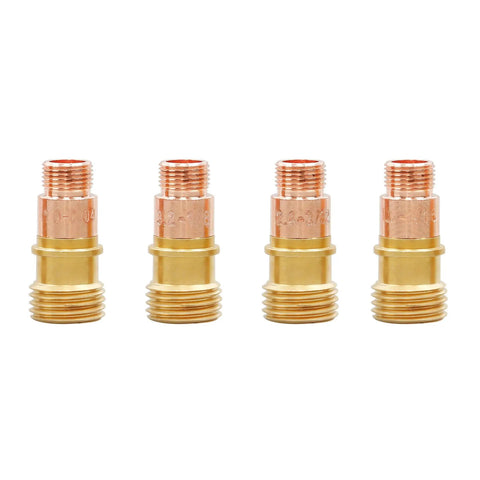 Four copper and brass collets from Pro Grade All In One TIG Welding Consumables Kit 22 Pc Set With Stubby Gas Lens And Glass Cups For WP17 WP18 WP26 Torches