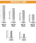Pick Up These Built Like A Tank Rust Proof 100 Pieces M4 Cabinet Screws Furniture Connector Bolts Binding Barrels And Sleeves Iron Nickel Hardware For Wood Builds, size chart showing various screw lengths.