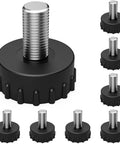 Premium 8 Pack 5 16 By 18 Thread Stainless Steel Furniture Leveling Feet Adjustable Screw In Glides close-up view of glides.