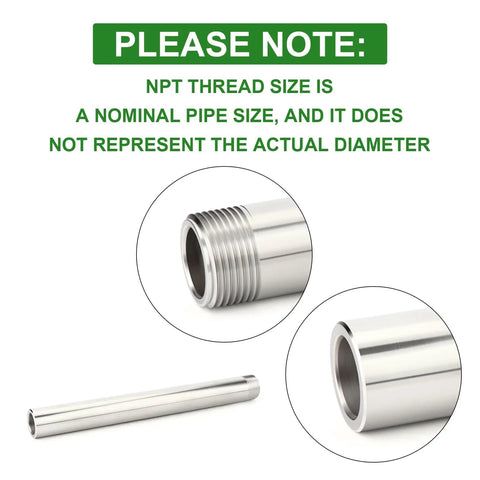 303 Stainless Steel Weld Nipple close-up of 1 inch NPT male thread, 16 inch length, suitable for plumbing and industrial use.