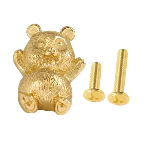 Gold Brass Panda Cabinet Handle With Funny Animal Statue Pull For Wardrobe Drawer Knob And Cupboard Dresser Hardware Suitable For Kitchen Renovation Projects, gold brass panda handle with screws