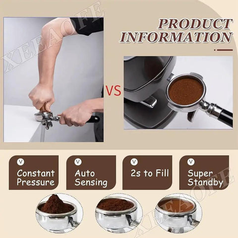 Manual coffee tamping vs Automatic Espresso Tamper 58mm Electric Coffee Press with adjustable pressure settings.