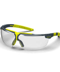 Sick Clear Vision Transition Safety Glasses With Anti Fog Coating And Scratch Resistant Lenses Featuring Adjustable Non Slip Fit For Legit All Day Comfy ANSI Certified Protection, with gray and neon yellow frame.
