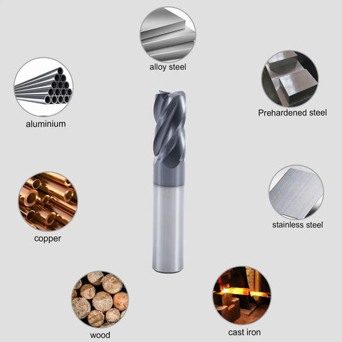 Carbide Square End Mill Bit, 4 Flute, 5/8 Inch Diameter, 1-1/4 Inch Flute Length, AlTiN Coated, surrounded by compatible materials