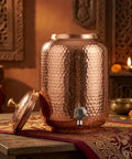 Pure Copper Water Dispenser Pot Hand Hammered 4 Liter for home kitchen with lid on decorative table