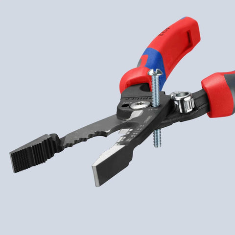 Knipex Forged Wire Stripper 13 72 8 8 inch heavy duty tool close-up showing blades for cutting solid and stranded wire 10 to 20 AWG.