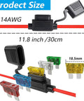 14 Gauge Inline Fuse Holder Kit 12V DC ATC and ATO Blade Fuse Holders With 60 Standard Car Fuses, 14 AWG, 11.8 inch length