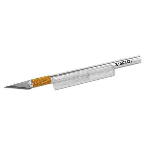 X-ACTO #1 Z-Series precision utility knife with silver aluminum handle and orange knurled grip, includes safety cap