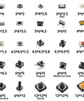 Assorted switches from 125 Piece Tactile Switch Kit With 25 Value Micro Momentary Push Button Switches For SMD And DIP Use