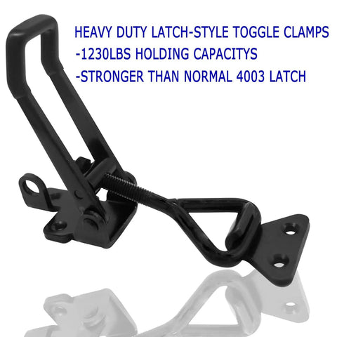 Beefy Four Pack Heavy Duty Toggle Latch Clamps With Lock Hook 1320 Lb Capacity, black metal latch clamp with catch plate