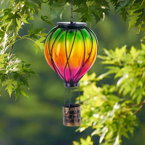 Colorful Solar Hot Air Balloon Lantern With Realistic Flickering Flame For Outdoor Waterproof Hanging Light in garden
