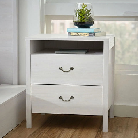 White nightstand with 4 Pack Vintage Drop Bail Drawer Pulls Antique Bronze Cabinet Handles With 5 Inch Hole Spacing And 6.4 Inch Total Length Zinc Alloy Construction Durable Wear Resistant Hardware For Cabinets And Furniture.