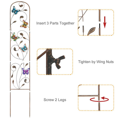 Two Pack Metal Garden Trellis With Colorful Butterfly Accents 60 Inch High Arched Outdoor Fence Trellis assembly instructions
