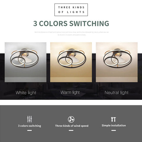 Dope 19 Inch Ceiling Fan With Lights Remote Control 3 Color Temperatures showing white, warm, and neutral light settings