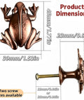 Frog Cabinet Knobs Set Of 4 In Antique Red Bronze, whimsical zinc alloy drawer pulls shown from front and side with dimensions