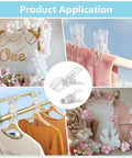 Large Transparent Balloon Clips Plastic Spring Clamps For Birthday Party Backdrop Decoration Craft Woodworking Photography Studio Reusable Strong Hold Garlands And More shown holding fabric and balloon decor