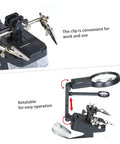 Rechargeable USB Welding Clip Light With Magnifier For Soldering And Repair On The Workbench, showing adjustable clip and magnifier