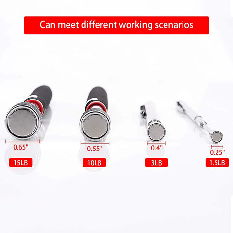 Telescopic Magnetic Pick Up Tool Set Four Pack With 1.5 Pound 3 Pound 10 Pound And 15 Pound Magnets Extendable Metal Grabber Sticks For Small Parts A Practical Stocking Stuffers Gift For Men Dad Husband Boyfriend