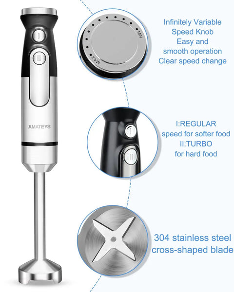 Powerful Handheld Immersion Blender 700W with Infinite Variable Speeds All In One Stainless Steel Stick Mixer Detachable Whisk And Milk Frother