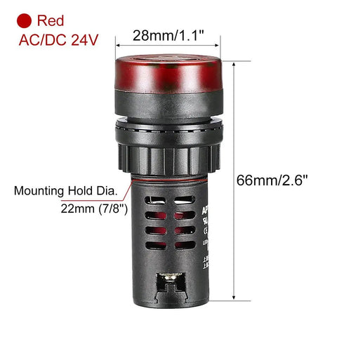 Red Indicator Light With Buzzer 24V ACDC 22Mm Panel Mount Flasher Alarm dimensions and measurement details