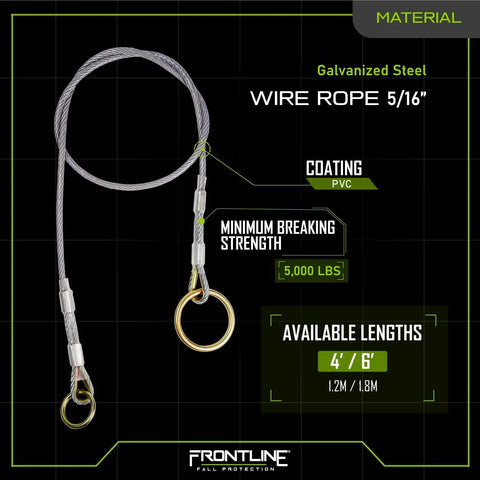 Lightweight Portable 4 Foot Wire Rope Choker Anchor For Fall Protection, Galvanized Steel with PVC coating, 5/16 inch