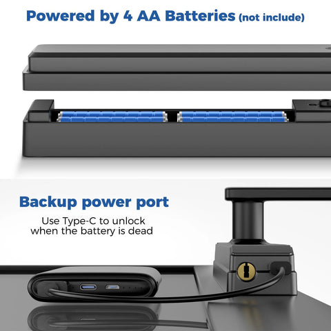 Sliding Glass Door Lock With Fingerprint And App Control Smart Mortise Lock With IC Card Keys And Anti Peep Touchscreen Secure Home And Patio Access High Security Keyless Convenience For Modern Doors Black Finish showing battery compartment and backup Type-C port.