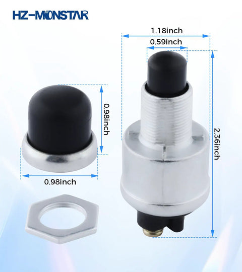 Waterproof 12V 24V Push Button Starter Switch 50A Heavy Duty For Cars Boats Trucks Tractors And Marine Applications Momentary Engine Start Button With Weatherproof Rubber Cover 2 Pack Black, black cap with threaded body and nut