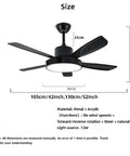 YPDJVLTI Ceiling Fans Lights 42-52Inch Ceiling Lamp showing size dimensions, metal body, acrylic shade and fan blade design.