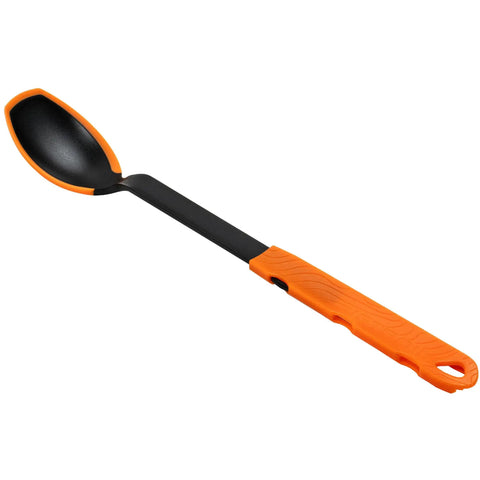 TrailSpoon Extendable Backpacking Spoon With Silicone Edge For Pots Reach Inside Cookware During Camping Trips And Dehydrated Meals Long Ten Inch Reach Three Position Locking Handle Your Go To Ultralight Utensil with orange handle