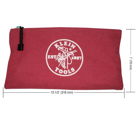 Durable Canvas Tool Pouch Set Four Pack Grab And Go Pockets For Pliers Wrenches Screwdrivers And More 12.5 X 7 Inches Heavy Duty No 10 Canvas With Brass Zippers Assorted Red Gray Black Brown. Red pouch with logo.