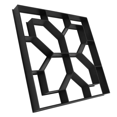 Walkway Concrete Paver Mold For 40cm Pattern Stepping Stones Perfect For DIY Patio Lawn And Garden Stone Pavers ABS Material For Durable Demolding And Real Stone Look Ideal Backyard Pathway, shown in black ABS plastic, front view.