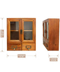 Wood Storage Cabinet With Clear Display Door Wall Shelf 12x14x5 Inches showing front and side view with bi-level shelves and drawers.