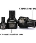 Low Profile Impact Triple Square Socket Set, M4-M18, 9-Piece, Chrome Vanadium Steel with bit ends, shown in close-up view.