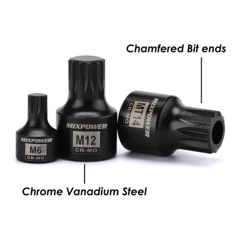 Low Profile Impact Triple Square Socket Set, M4-M18, 9-Piece, Chrome Vanadium Steel with bit ends, shown in close-up view.