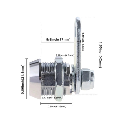 Side view with dimensions of 4 Pack Tubular Key Cam Locks Keyed Alike For Mailbox Desk Cabinet Drawer Security, Built Tough And Dead Easy To Use.