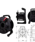 Rock Solid Polymer Cable Reel For Optical Fiber Management Heavy Duty Portable Spool displayed at various angles with measurements.