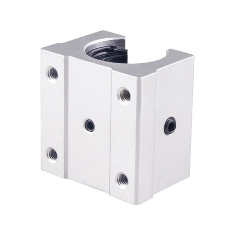 Close-up of one block from 4 Pack SBR16UU Linear Ball Bearing Slides 16mm Open Block Aluminum Linear Bearing for CNC Router Motion Guide Rail.