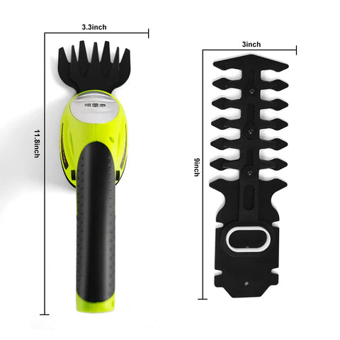 Cordless Grass Shear And Hedge Trimmer 2 In 1 Handheld Yard Tool With Pruning Scissors, shown with removable blades