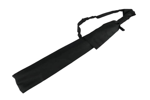 Two Tone Black And White Cloth Sword Bag with Adjustable Shoulder Harness shown in black with back strap