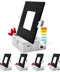 Ultra Thin 4 Inch Square LED Recessed Lighting Kit With Dimmable Canless Downlights No Fuss 5 Color Temp Options 2700K To 5000K Wet And IC Rated 10W Black Trim ETL Listed Pack Of 4 displayed with color temperature options