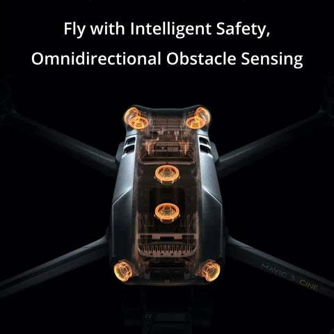 Mavic 3 Cine Premium Drone Kit With Hasselblad 4/3 CMOS Camera showcasing omnidirectional obstacle sensing technology.
