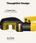 Proyongoo 8 Ton Hydraulic Rebar Cutter And Bender Tool With Portable Case showing C-shaped head and sharp blade design.