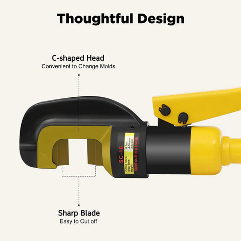 Heavy-Duty 8-Ton Hydraulic Rebar Cutter For Cut Steel Bars And Rods with C-shaped head and sharp blade design.