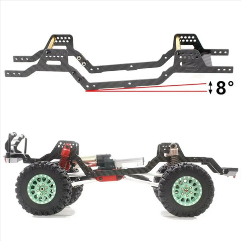 Beefed-Up Carbon Fiber RC Chassis Frame Upgrade Kit For 1x18 Scale Crawlers displayed with LCG rail and girder details