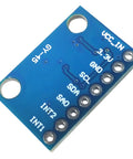 Triaxial Accelerometer Module for 3D Motion Tracking With I2C Interface Dope Precision And Crisp 12 Bit Resolution Perfect For Activity Analysis Orientation Vibration Sensing Wearables And Robotics Projects blue PCB with pin labels