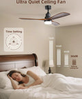 Dope 52 Inch Ceiling Fan With Lights And Remote Control in bedroom, solid wood blades, dimmable LED, ultra quiet operation